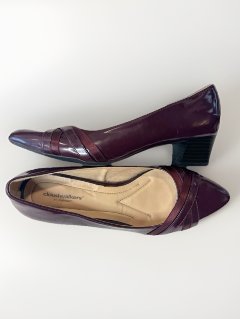 Cloudwalkers By Avenue Olivia Patent Cushioned Low Heel Pumps Burgundy Size 9W